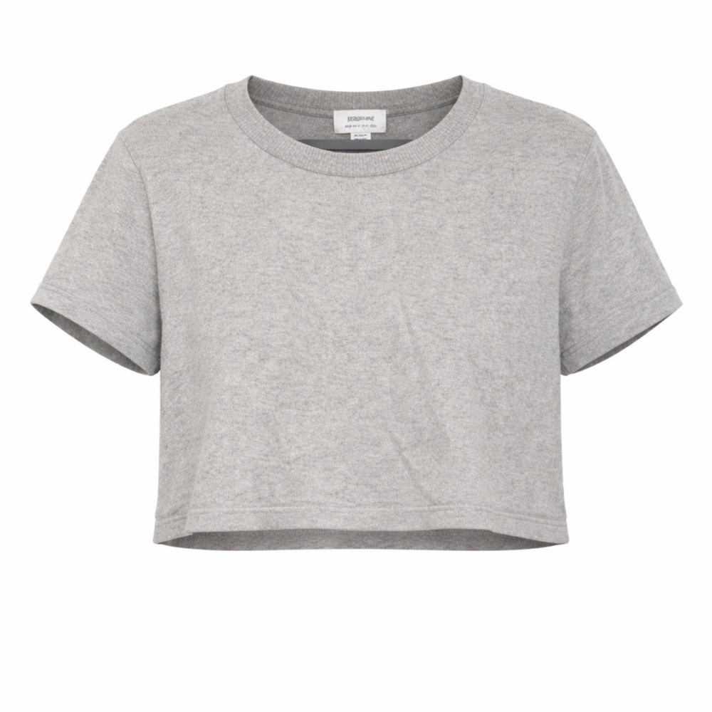Seraphine Grey Knit Short Sleeve Cropped Maternity Postpartum Top - Picture 1 of 6